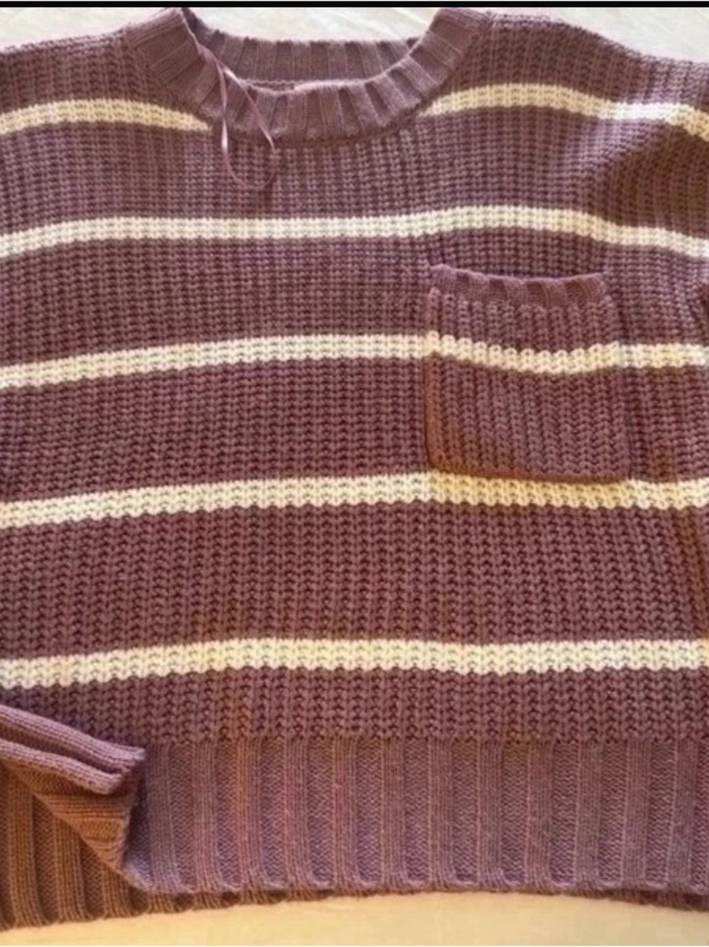 Hippie Rose Mauve and Cream Striped Crewneck Sweater size xs